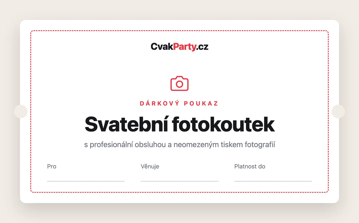 Dárkový poukaz na svatební fotokoutek CvakParty.cz